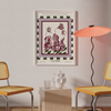 A room with two yellow chairs, a small table, and a beige rug exudes good juju. A standing lamp casts a warm glow on the space while the "Tropical Flowers in a Glass Vase Venice Wall Art" by Good Juju Homeware adds vibrant character above and enhances the lively ambiance.