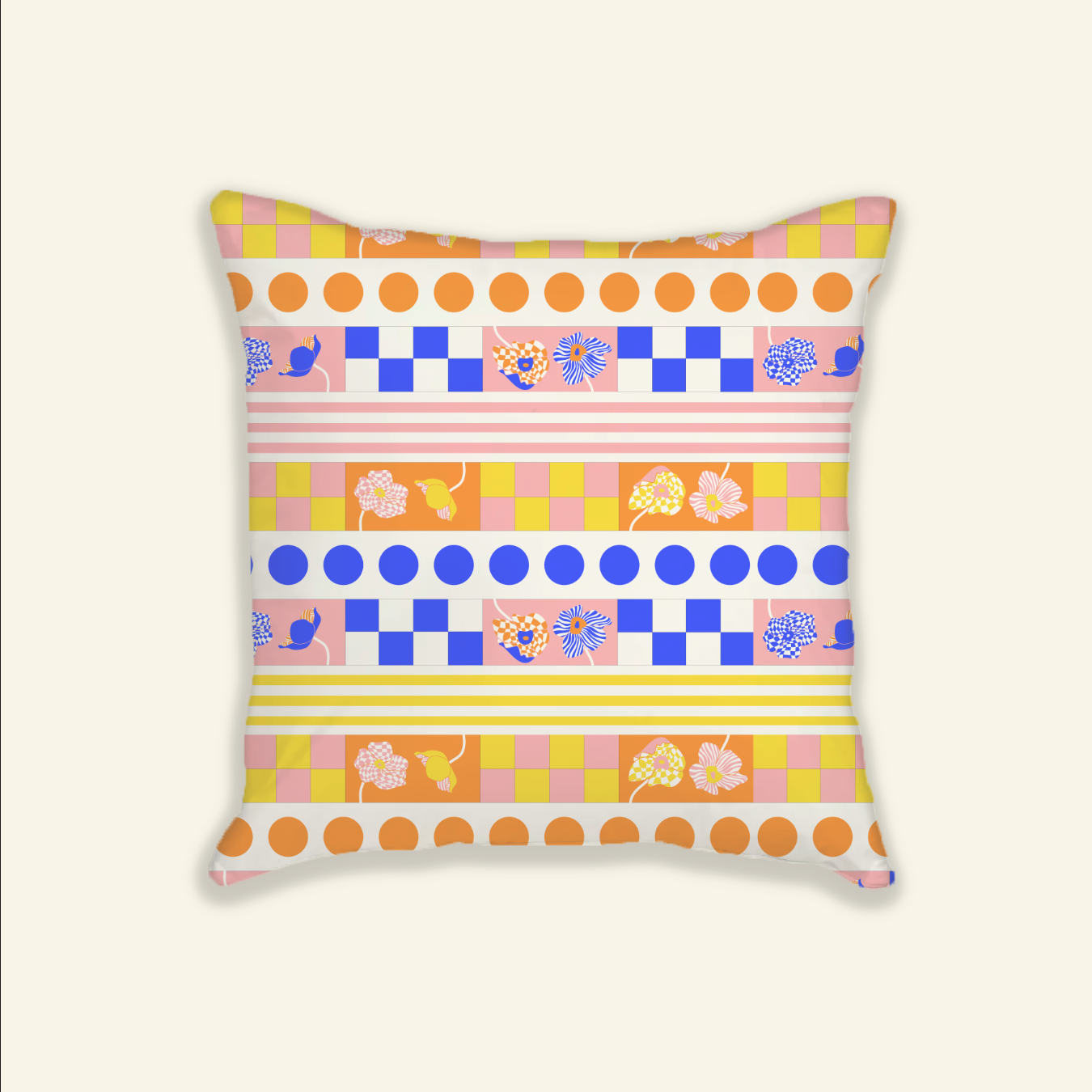 A Melbourne-based designer created The Poppy Stripe Pillow Case | Capri with polka dots, showcasing Good Juju Homeware's exquisite craftsmanship.