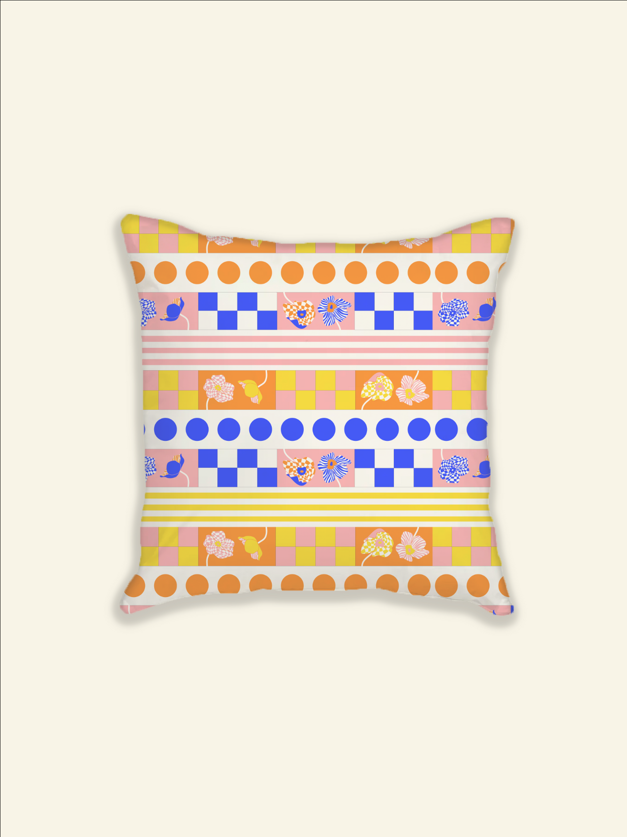 A Melbourne-based designer created The Poppy Stripe Pillow Case | Capri with polka dots, showcasing Good Juju Homeware's exquisite craftsmanship.