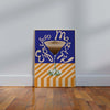 Decorative painting of a martini glass with striped pattern on a white wall.