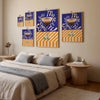 Bedroom with decorative wall art above a bed