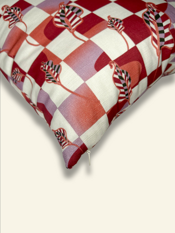 A decorative pillow with a checkered pattern, designed by Good Juju Homeware, The Checkered Calla Lily Pillow Case | Venice.