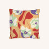 Enhance your living space with the Poppies All Around Rome pillow by Good Juju Homeware, featuring a retro floral pattern in red, purple, green, and white on an orange background. Pair it with a matching cushion cover for a complete vibrant ambiance.