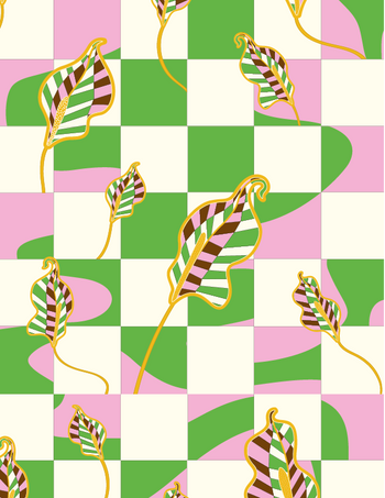 A Good Juju Homeware Checkered Calla Lilly Napkin | Florence pink and green checkered pattern with leaves.