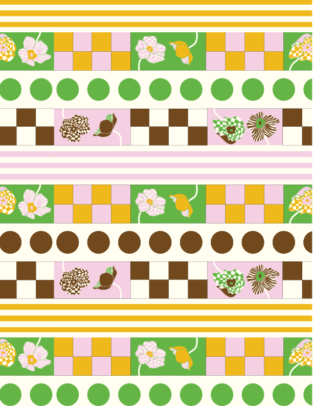 A Poppy Stripe Pillow Case with a green, yellow, and brown pattern designed by Good Juju Homeware.