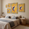 Bedroom with colorful wall art above a bed